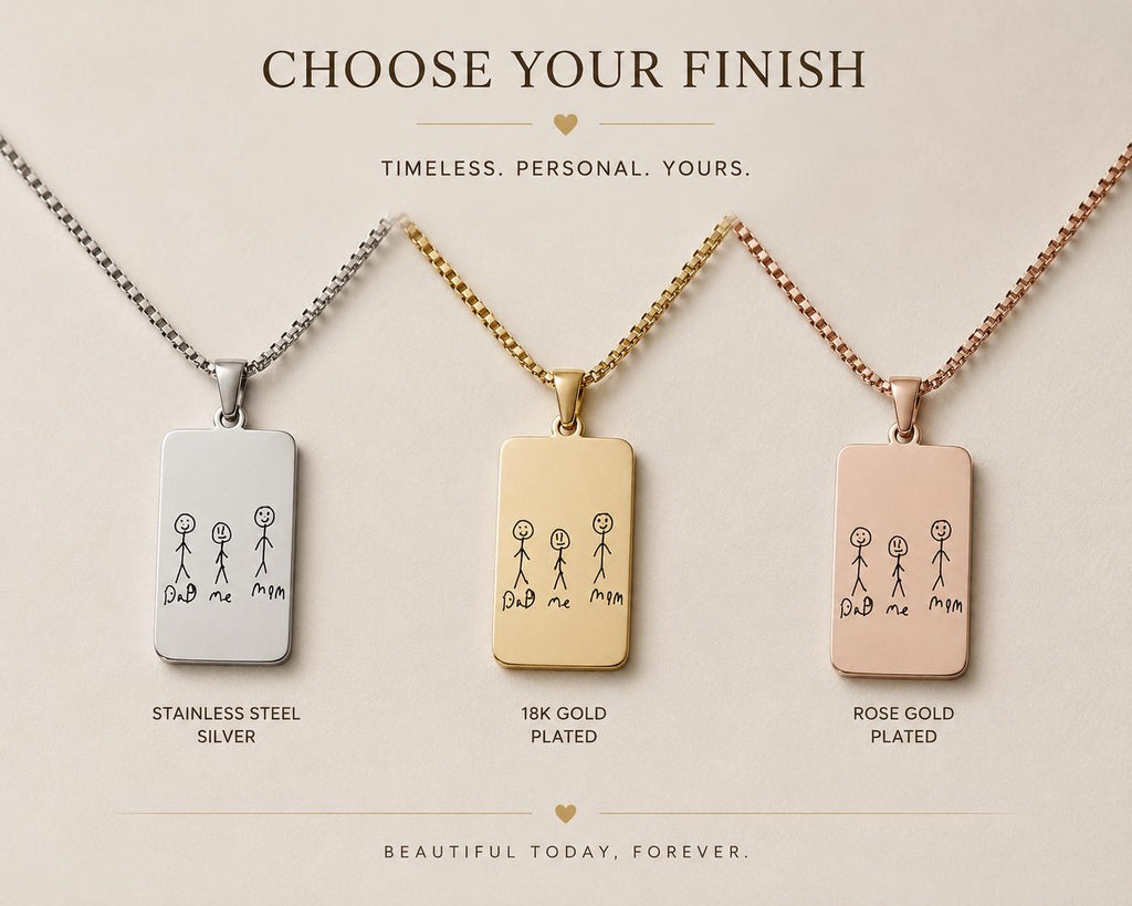 Personalized Handwriting Necklace, Custom Child Drawing Pendant, Stainless Steel Keepsake