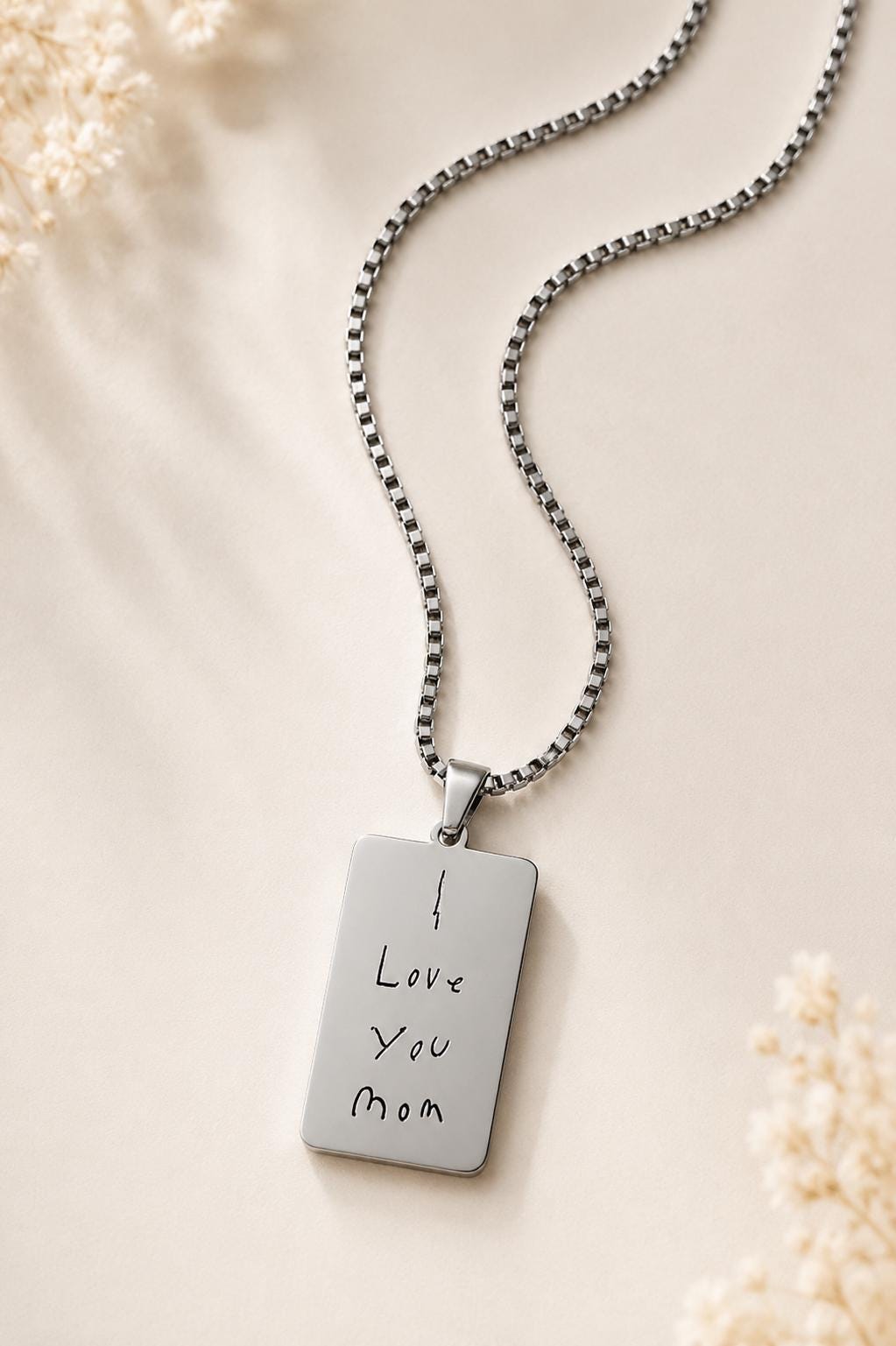 Personalized Handwriting Engraved Rectangle Pendant Necklace, Kids Writing Keepsake