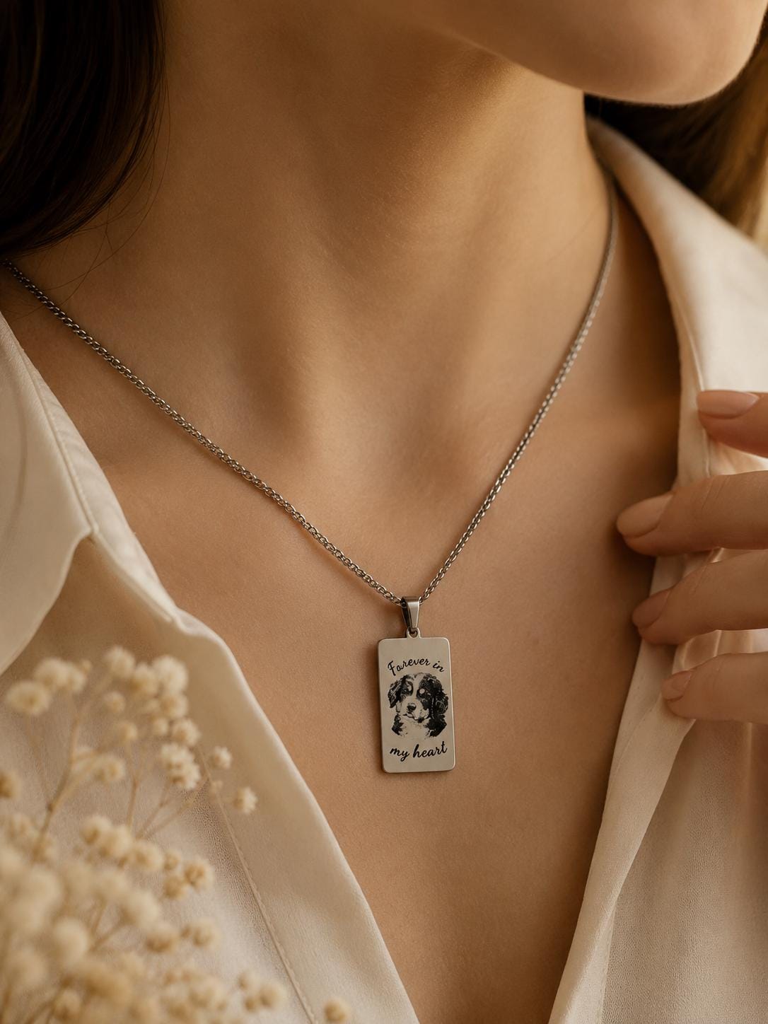 Custom Pet Photo Necklace, Engraved Dog Memorial Pendant, Stainless Steel Keepsake Gift