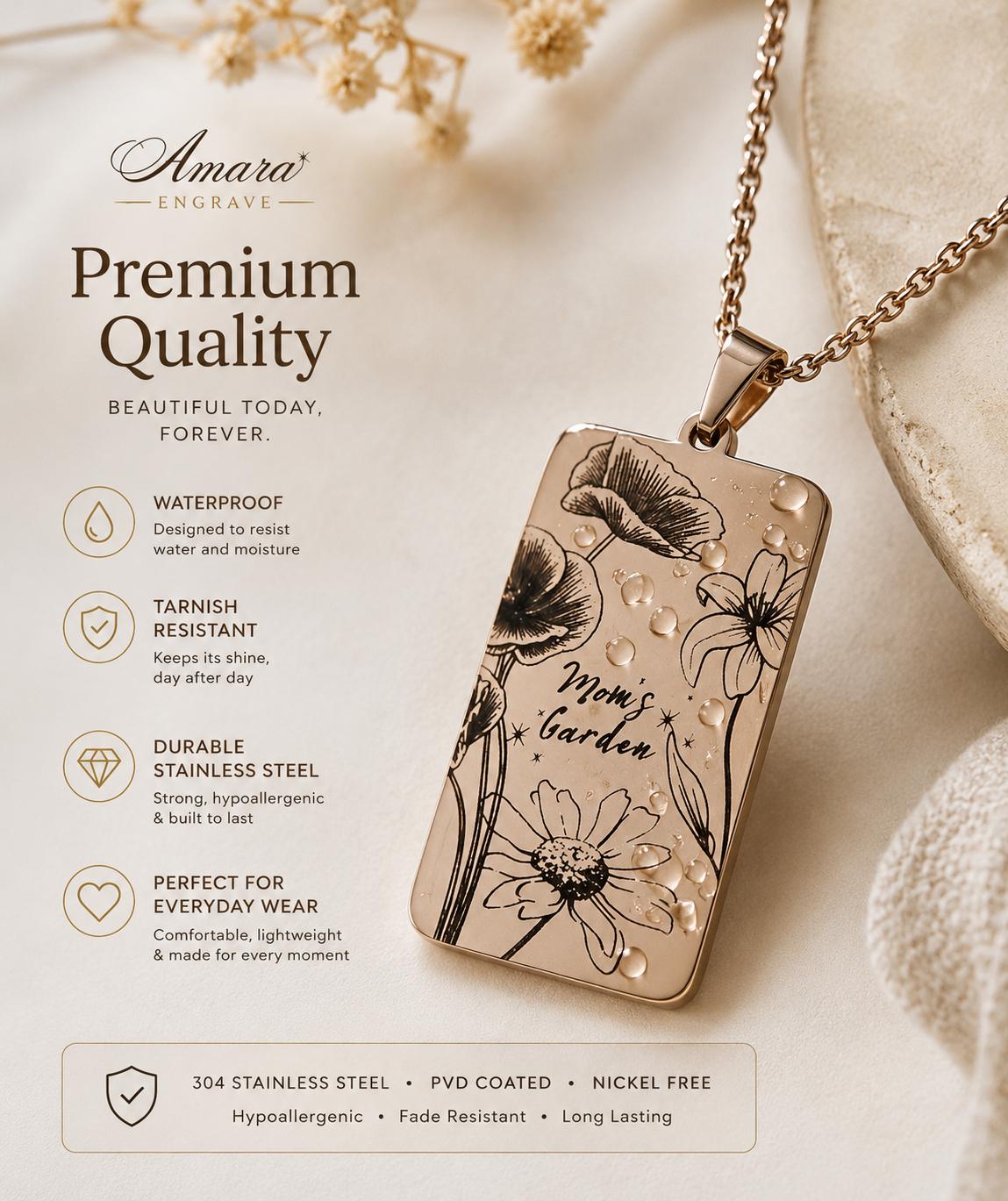 Personalized Birth Flower Necklace, Custom Floral Pendant, Mother’s Garden Jewelry