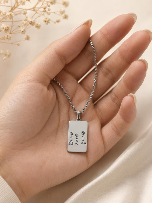 Personalized Handwriting Necklace, Custom Child Drawing Pendant, Stainless Steel Keepsake
