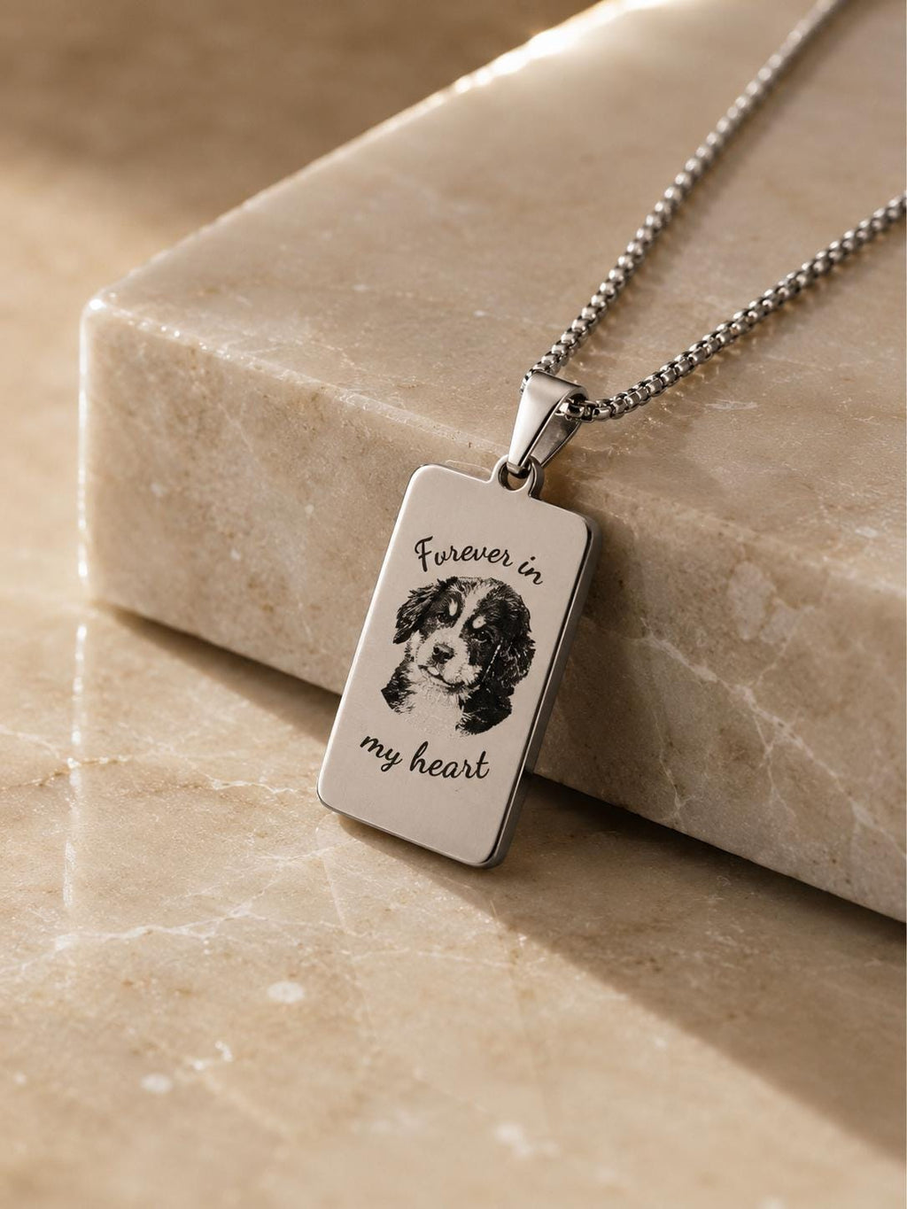 Custom Pet Photo Necklace, Engraved Dog Memorial Pendant, Stainless Steel Keepsake Gift