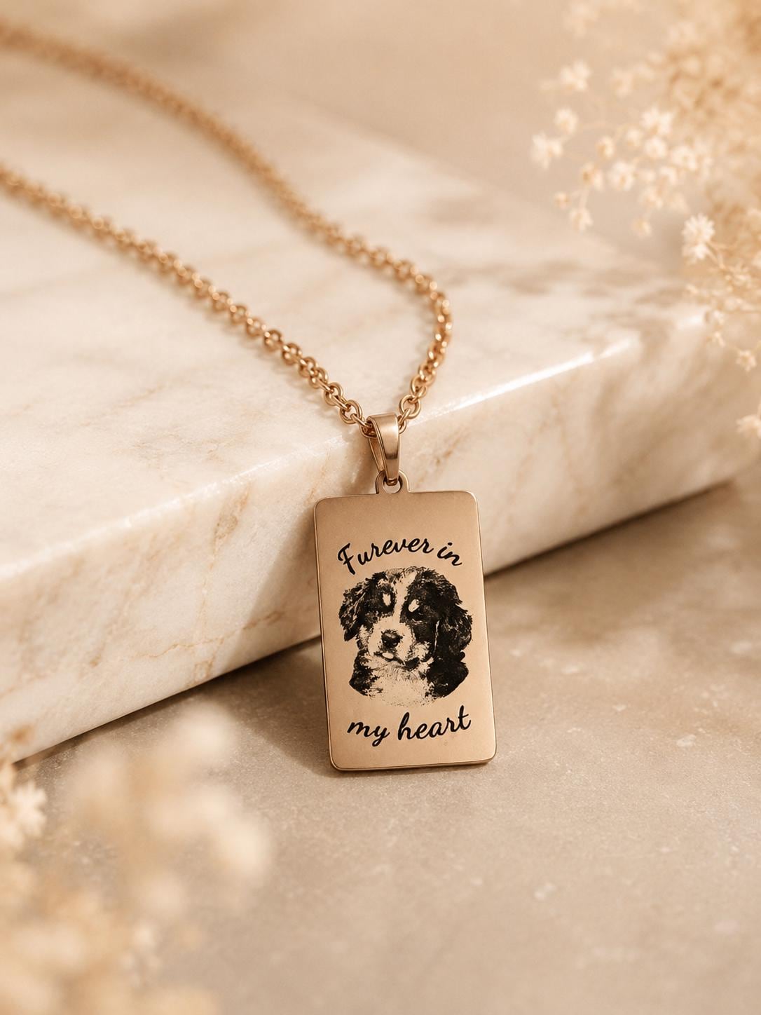Custom Pet Photo Necklace, Engraved Dog Memorial Pendant, Stainless Steel Keepsake Gift