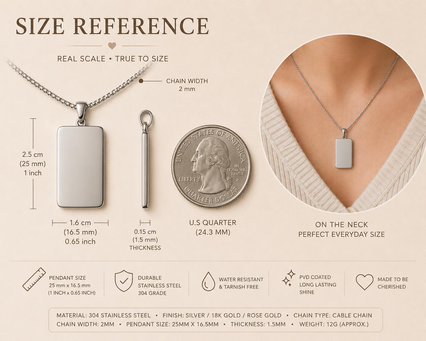 Personalized Handwriting Engraved Rectangle Pendant Necklace, Kids Writing Keepsake