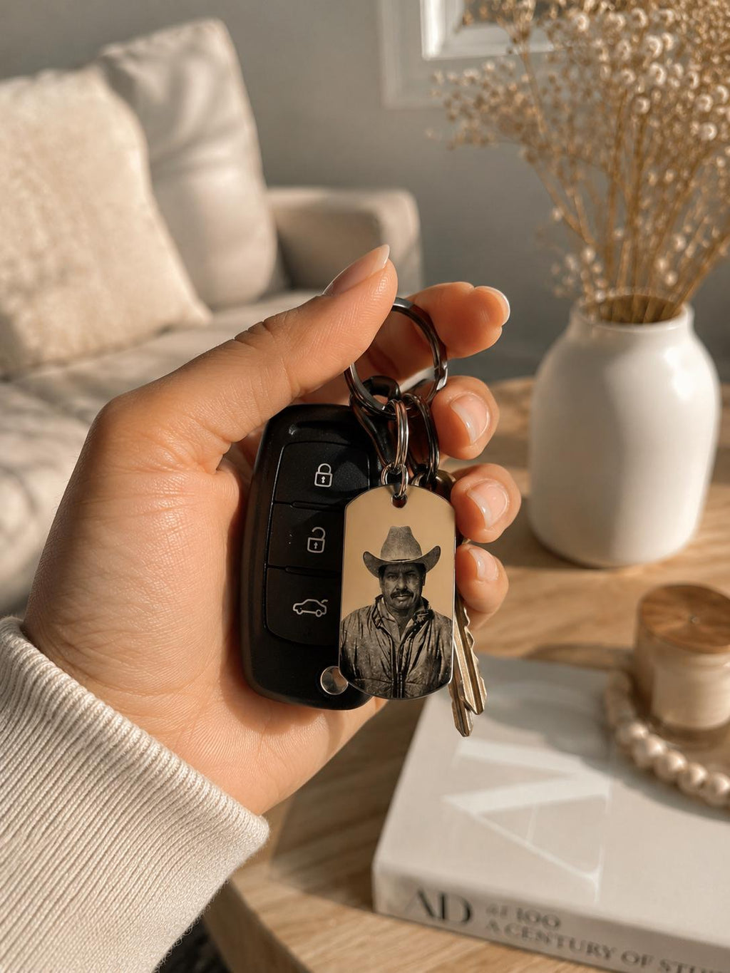 Personalized Photo Engraved Stainless Steel Keychain, Custom Keepsake Gift