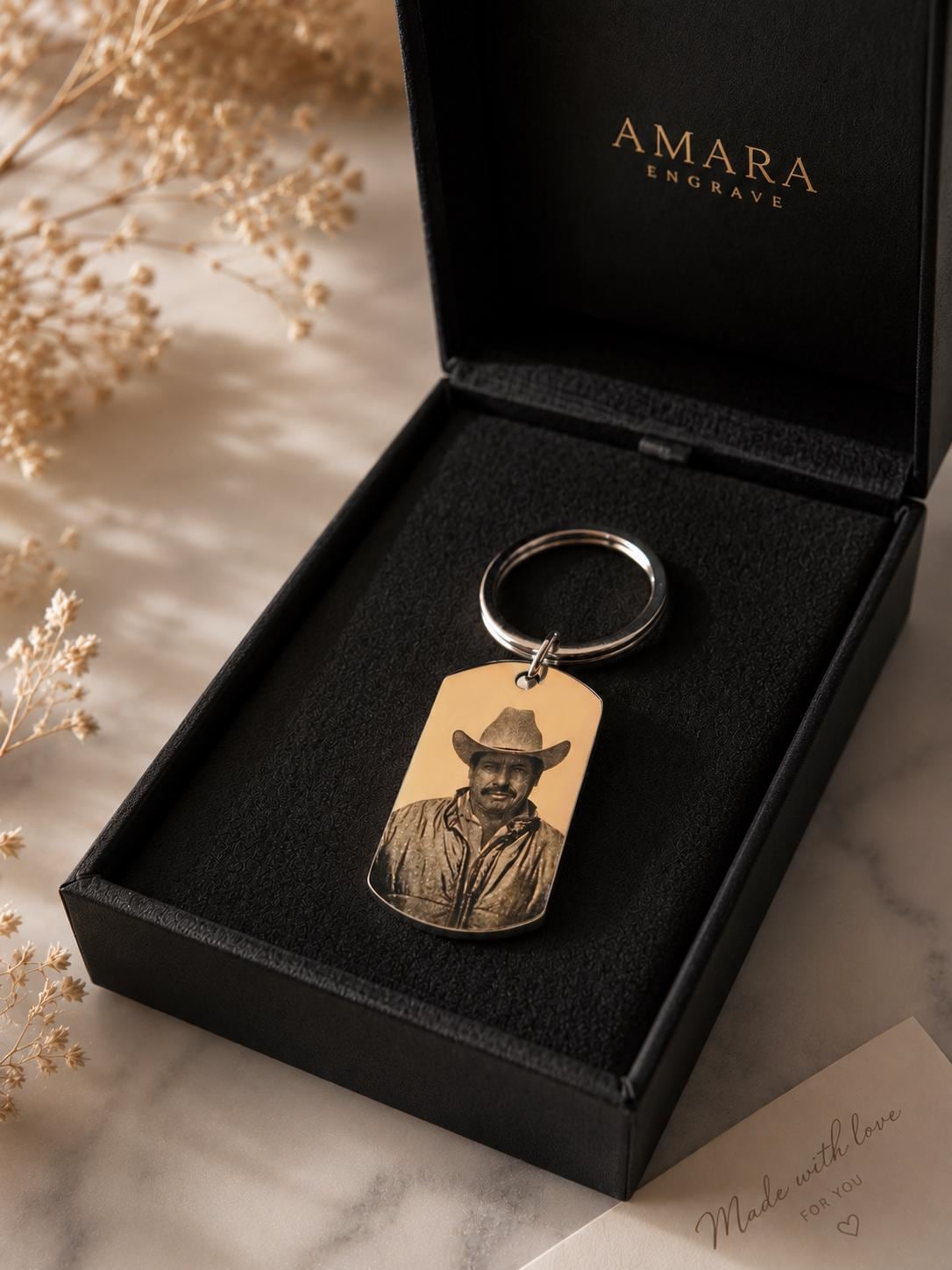 Personalized Photo Engraved Stainless Steel Keychain, Custom Keepsake Gift