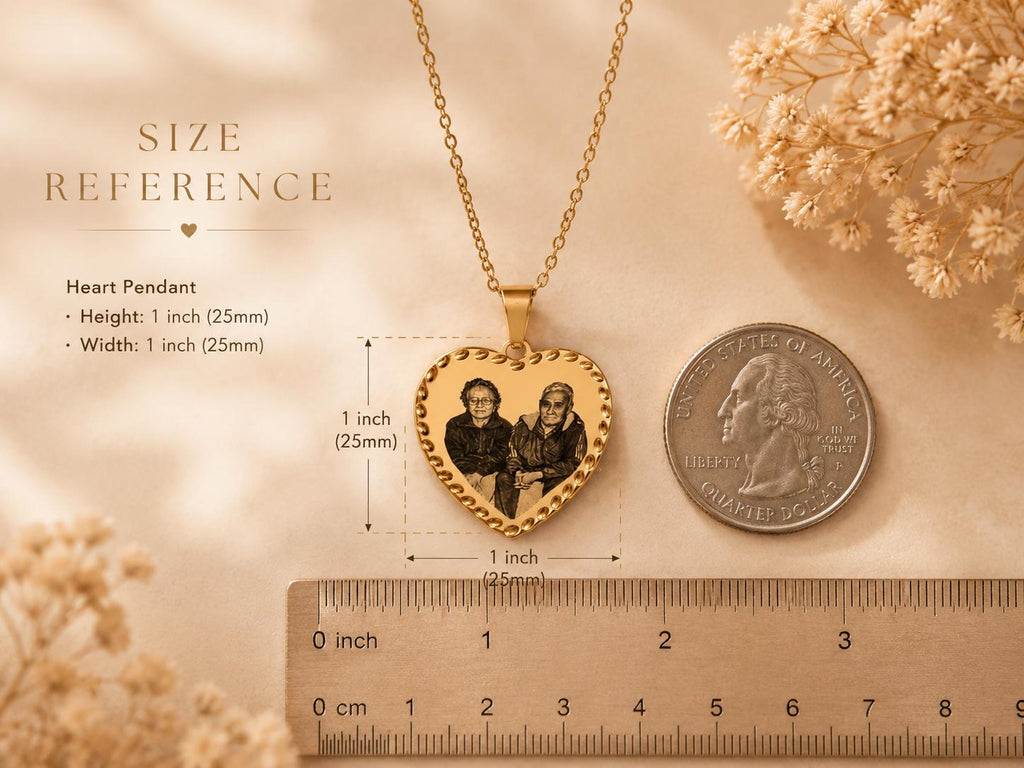Custom Heart Photo Necklace, Engraved Memorial Pendant, Personalized Keepsake Jewelry