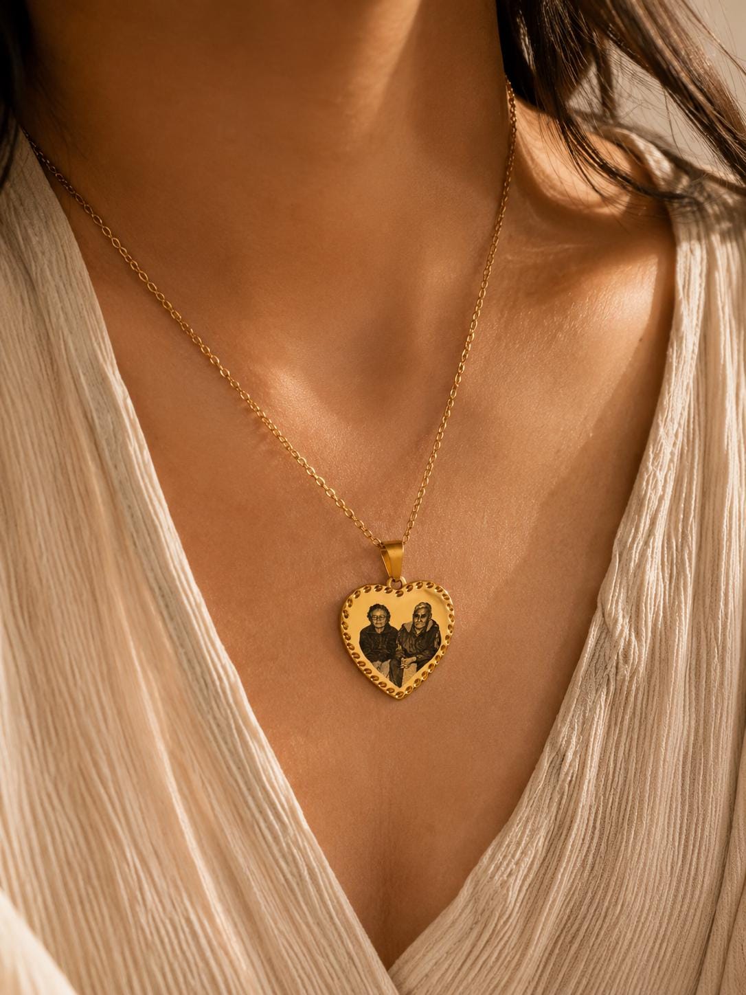Custom Heart Photo Necklace, Engraved Memorial Pendant, Personalized Keepsake Jewelry