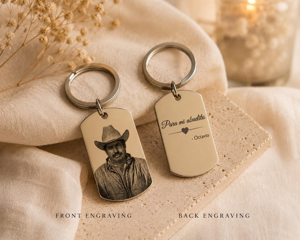 Personalized Photo Engraved Stainless Steel Keychain, Custom Keepsake Gift